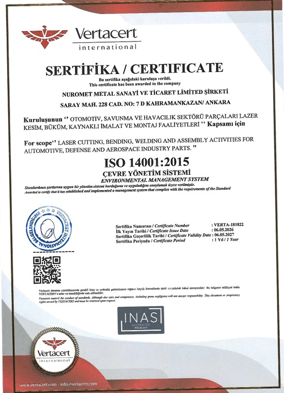 ISO 14001:2015 Sertifikası