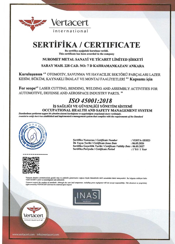 ISO 45001:2018 Sertifikası