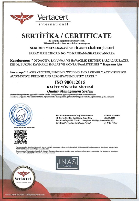 ISO 9001:2015 Sertifikası